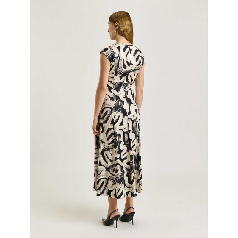 Veronika Maine Black Abstract Brush Midi Dress image number 1